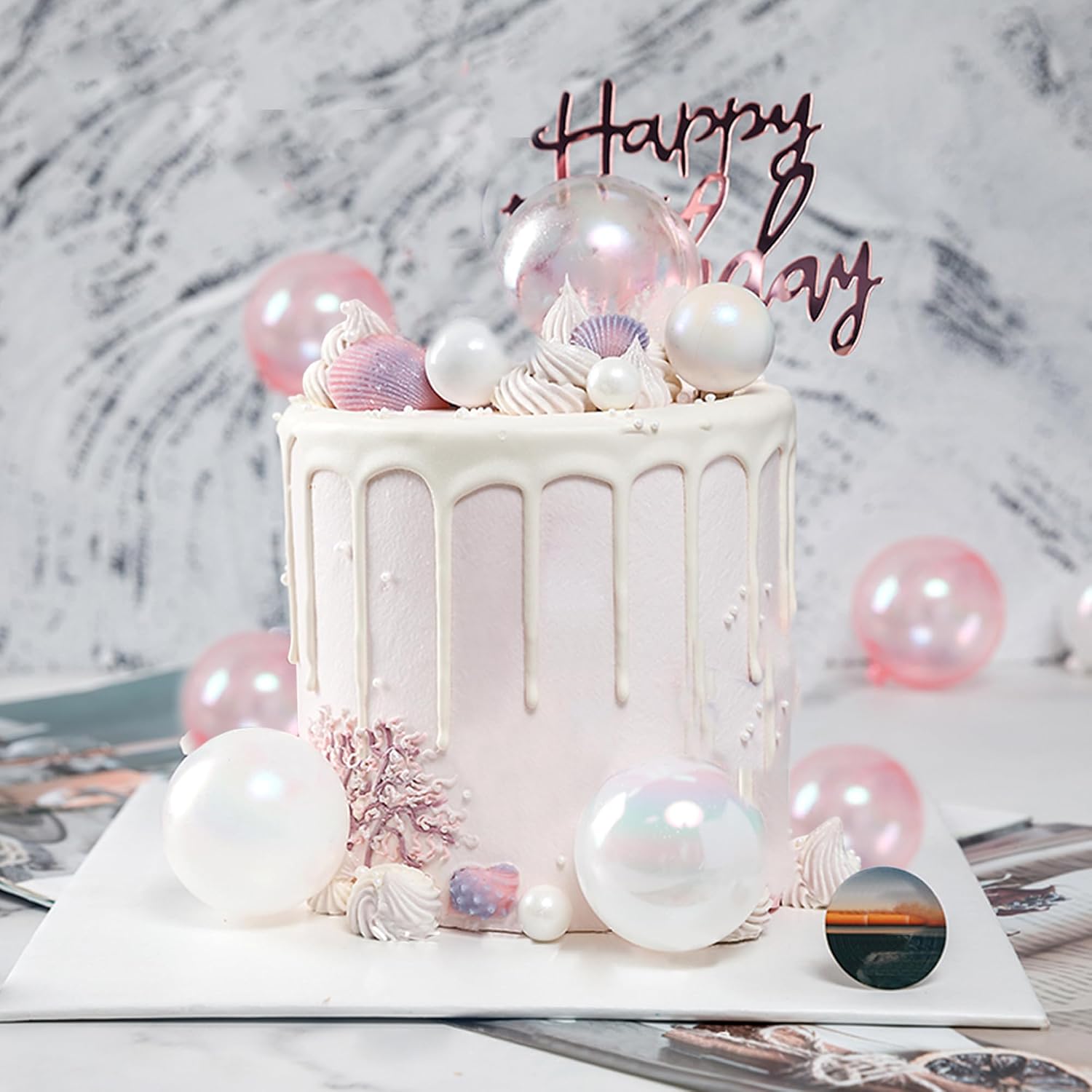 32 PCS Colorful Ball Shaped Cake Topper Pearl Balls Cupcake Cake Insert Topper for Birthday Party Wedding Decoration (White Clear Pink)