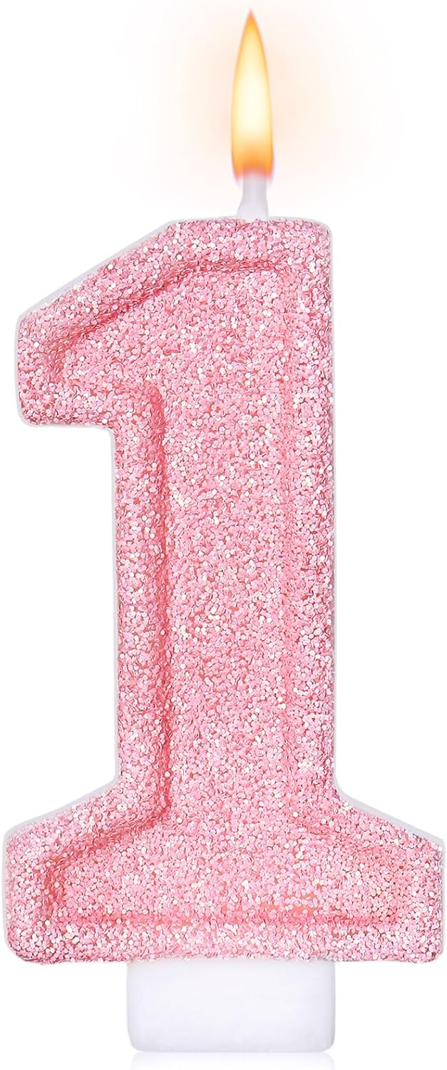 Cute Number 1 Birthday Candle, Glitter Pink Number Candles, First Birthday Cake Topper Decoration, Party Supplies Anniversary Celebrations