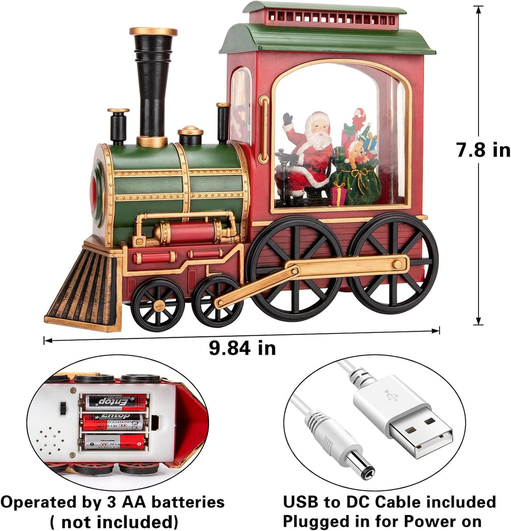 Christmas Train Snow Globe with Music and Lights, Musical Snow Globe Lantern for Holiday Decor, Battery/USB Powered with Auto Timer for Home Holiday Decoration Gift