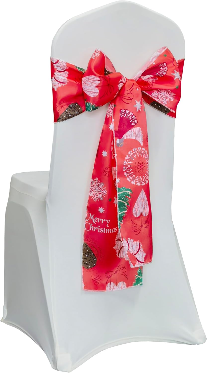 Christmas Satin Chair Sashes Chair Bow Bows Cover Party Chairs Decoration (10, Merry Christmas)