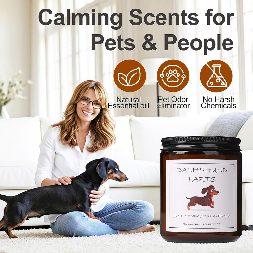 Dachshund Gifts & Decor, Dachshund Gifts for Women, Weiner Dog Gift for Women - Dachshund Farts Candle, Natural Soy Wax Lavender Scented Candle 7oz