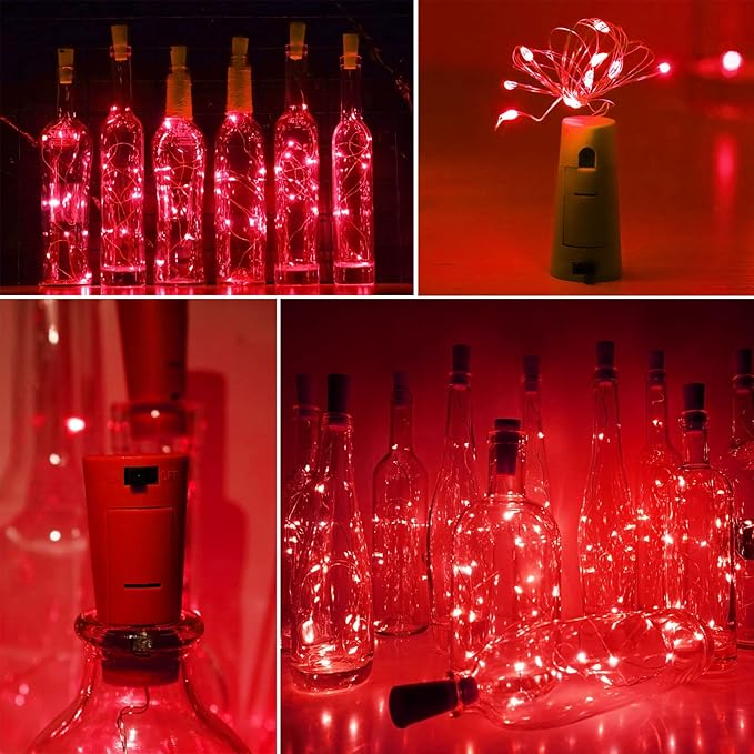 Wine Bottle Cork Lights 15Pack 10 LED 40 Inches Battery Operated Silver Wire Liquor Bottle Fairy Mini String Lights for Party Christmas Halloween Wedding Decoration (Red)