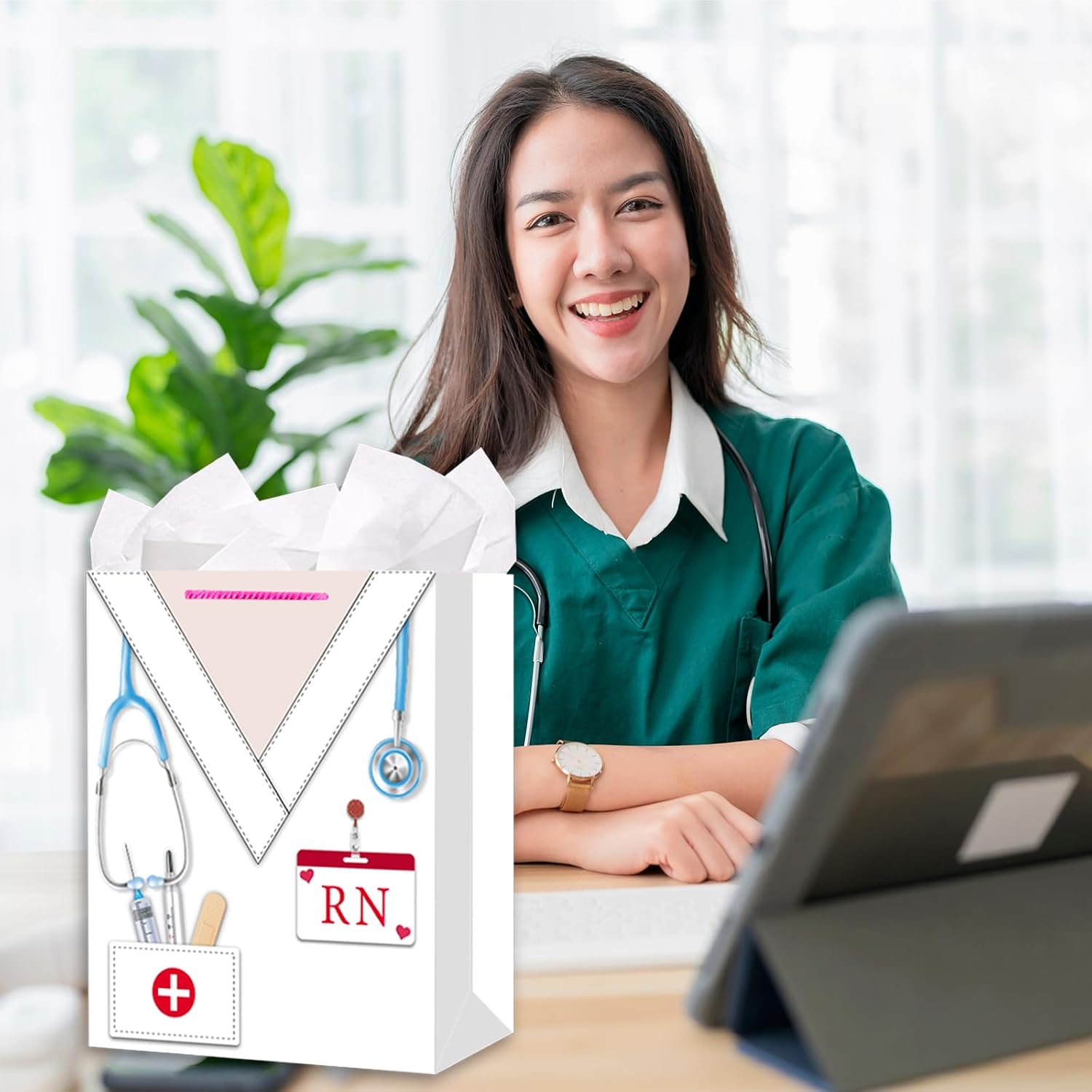 HEYINSHEN Nurse Graduation Gifts Bag 13" Large Congrats Nurses Gift Bag with Tissue Paper & Handles Gifts Bag for Nursing Grads Medical School Graduation Decor Nurse Week Celebrations