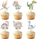 24 PCS Dinosaur Cupcake Toppers, Dinosaur Cake Toppers Decorations Dino Cupcake Picks Party Supplies for Kids Dinosaur Theme Birthday Party Baby Shower (Dino Cupcake Toppers) (Green) (Light Blue)