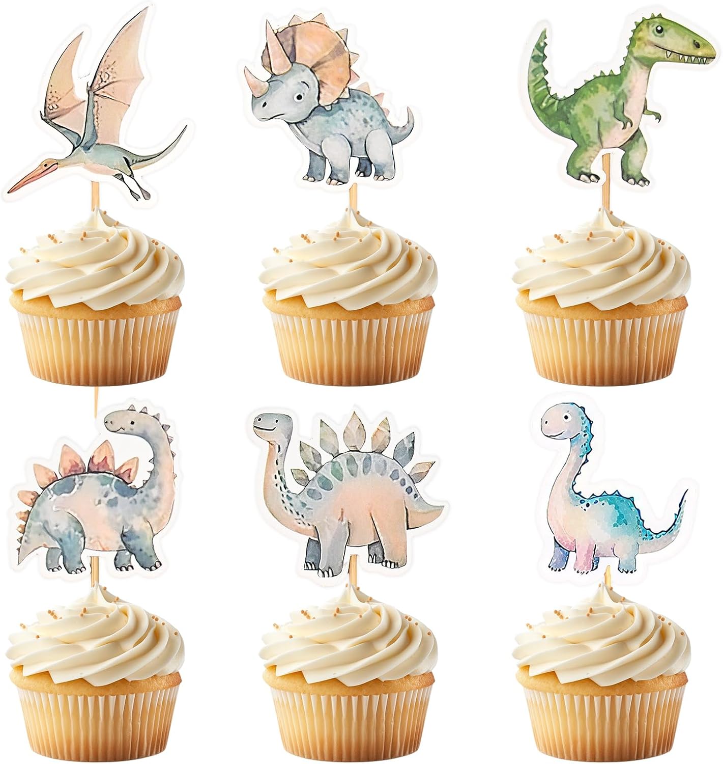 24 PCS Dinosaur Cupcake Toppers, Dinosaur Cake Toppers Decorations Dino Cupcake Picks Party Supplies for Kids Dinosaur Theme Birthday Party Baby Shower (Dino Cupcake Toppers) (Green) (Light Blue)