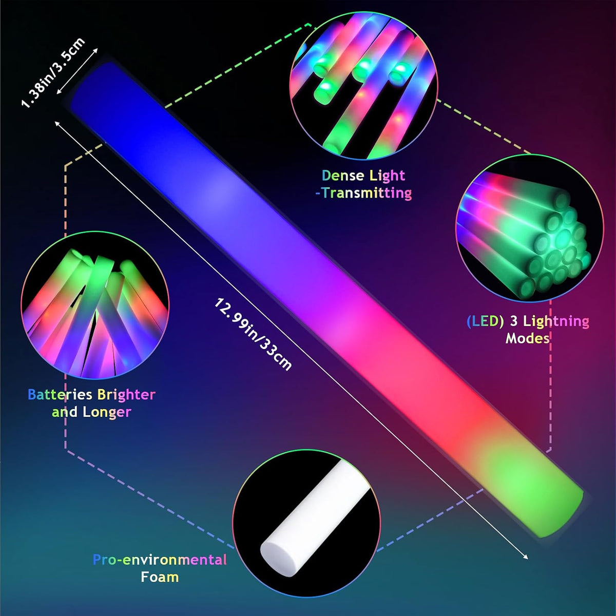 30pcs Foam Light up Sticks Bulk, Glow in the Dark Party Supplies with 3 Flash...