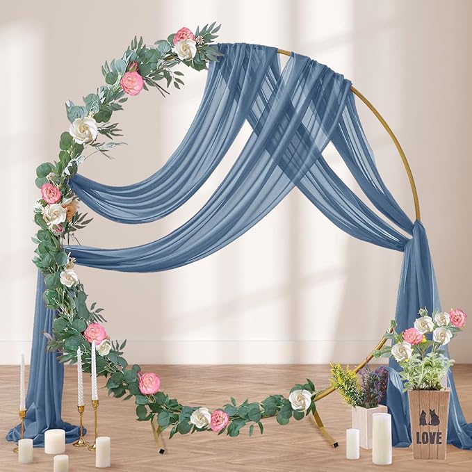 Dusty Blue Wedding Arch Draping Fabric 2 Panels 29" x 20 FT Blue Wedding Drapes for Backdrop Sheer Curtain Drapes for Romantic Bridal Baby Shower Ceremony Birthday Party Fall Outdoor Events