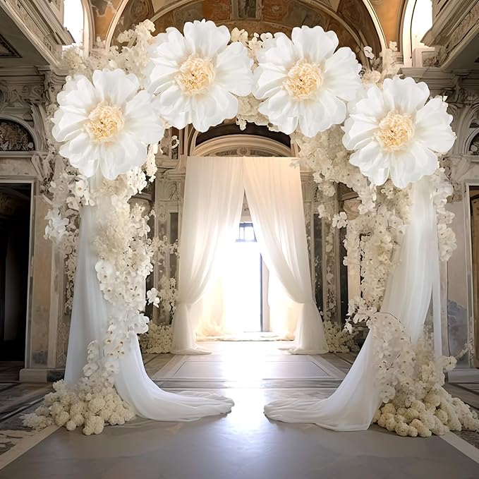 SUNBEAUTY 4 Pcs 20" White Giant Paper Flowers Large Crepe Tissue Artificial Paper Flowers Decorations for Wedding Party Wall Table Birthday Baby Shower Bridal Nursery Room Tea Party Backdrop Decor