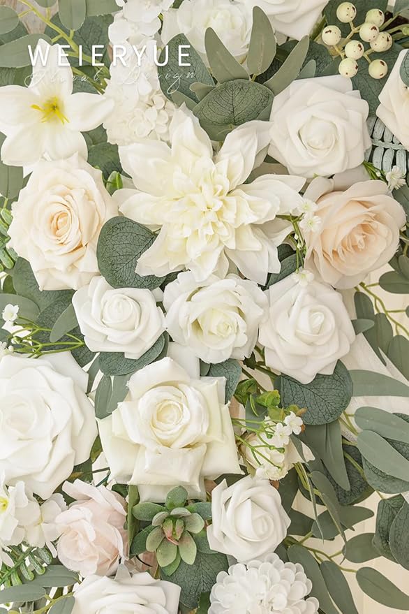 Deluxe White Artificial Wedding Arch Flowers with Drapes Kit-Pack of 5, 2pcs Flower Arrangements 3pcs Hanging Sheer Drapes White Ceremony Arbor Reception Backdrop Rose Floral Decorations.