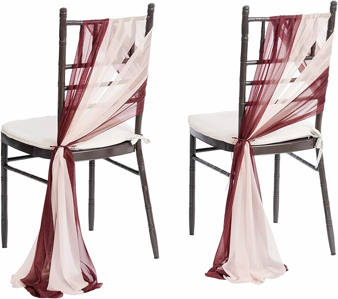 Ling's moment Wedding Chair Sashes Cover Aisle Decorations Draping Fabric Wrinkle-Free with Tie 16 Pcs Burgundy Pink Blush for Party Ceremony Reception Floral Arrangement Banquet Outdoor Decor