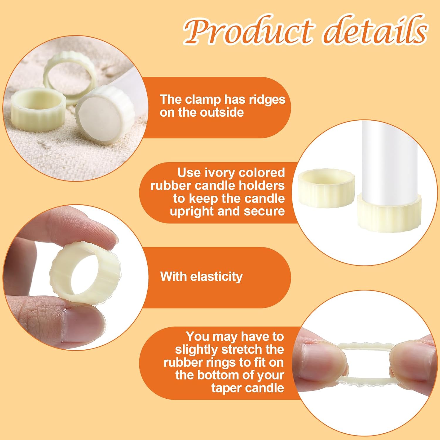 Pushglossy 100 Pack Rubber Taper Candle Hugger Grips Rings Holders Stay Put Candle Grips Inserts Keep the Bougie Upright and in Place for Taper Bougie Cups