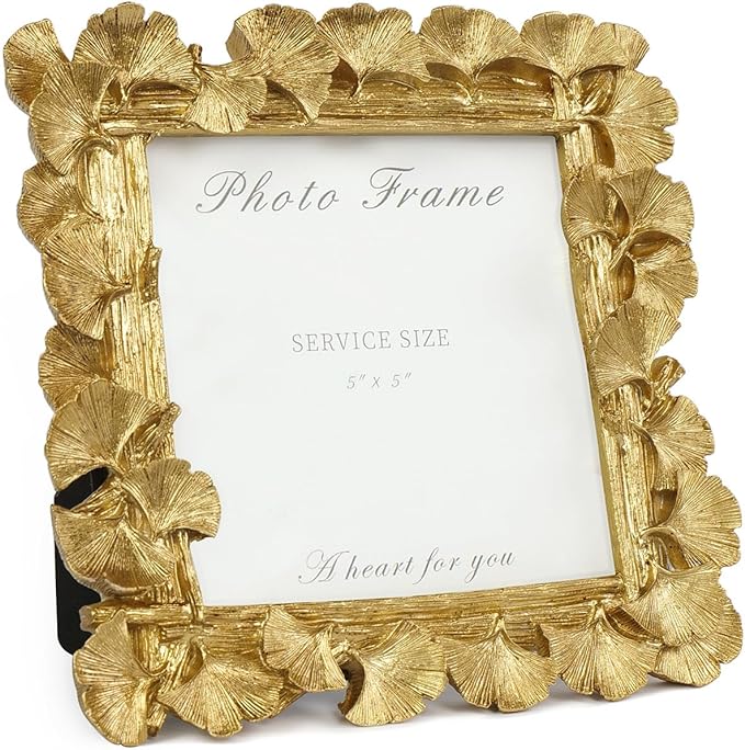 Cuspin Vintage Gold 5x5 Picture Frame, Gold Ornate Leaf Textured Hand-Crafted Resin with Glass Front, Antique Square Photo Frame for Tabletop Display, Retro Design Home Decor
