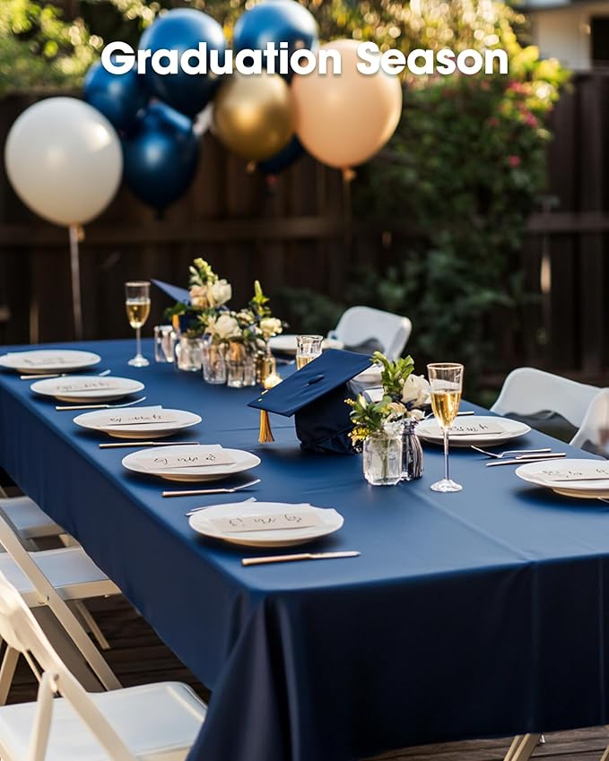 Pureegg Plastic Table Cloth Disposable 10 Pack, 54 x 108 Inch Table Cloths, Patriotic Decorations, Thanksgiving, Veterans Day Tablecloths, Rectangle, Plastic Cover, Leakproof & Sturdy, Navy Blue