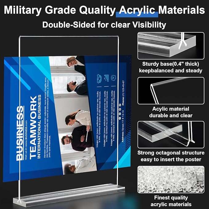 Acrylic Sign Holder 8.5 x 11,10 Pack Clear Sign Holder Double Sided Table Menu Vertical Desktop Display Stand Paper Flyer Holder Tabletop Sign Holder Suitable for Restaurants, Office, Store, Hotels