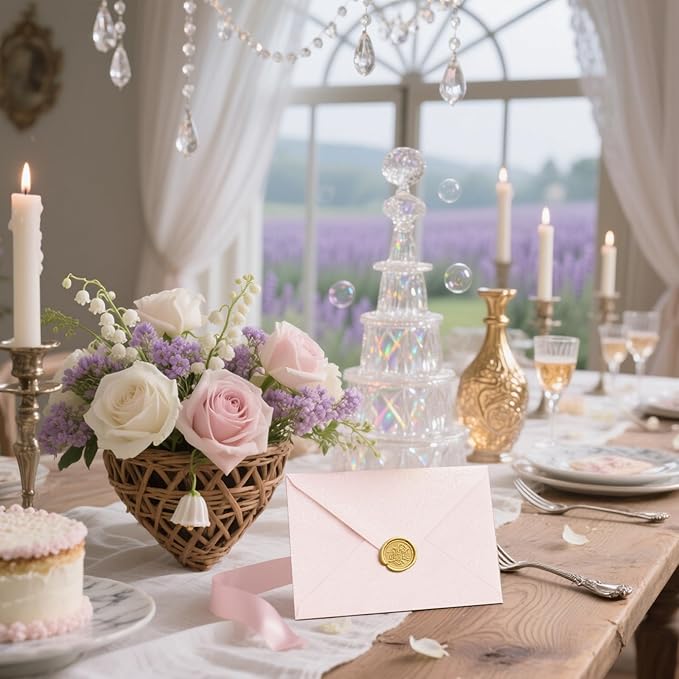 50 PCS Pearl Pink A7 Envelopes with Stickers, Shimmering 5x7 Envelopes for Invitations, Great for Wedding Invitation Cards, Birthday RSVP, Graduation, Baby Shower 5.25 x 7.25 inches