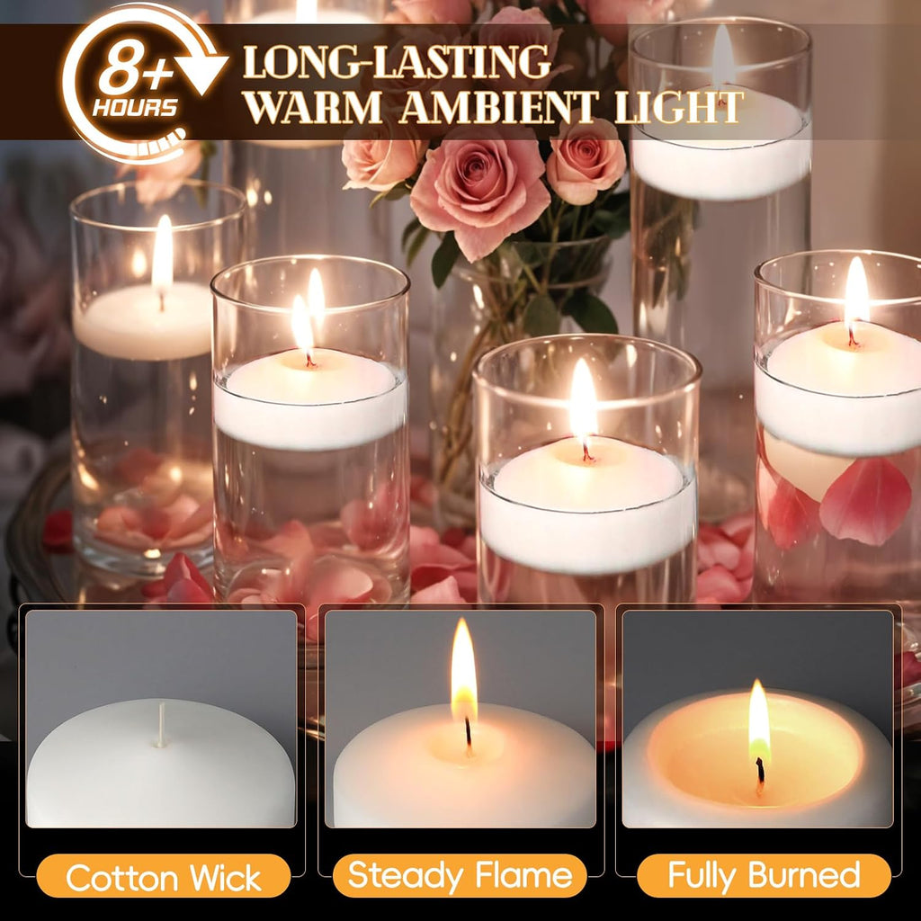 3 inch White Floating Candles, 48 Pack Unscented Floating Candle,8-9 Hours Burning Floating Candles for Centerpieces, 3“ Water Candles for Cylinder Vases, Wedding, Party