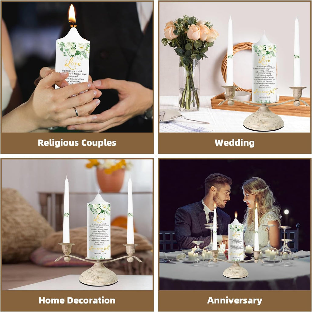 LakWilows Unity Wedding Candles Ceremony Set with Holder, Stable Rustic Unity Candle Stand, Christian Unity Wedding Candle Set with 1 Pillar and 2 Taper Candles