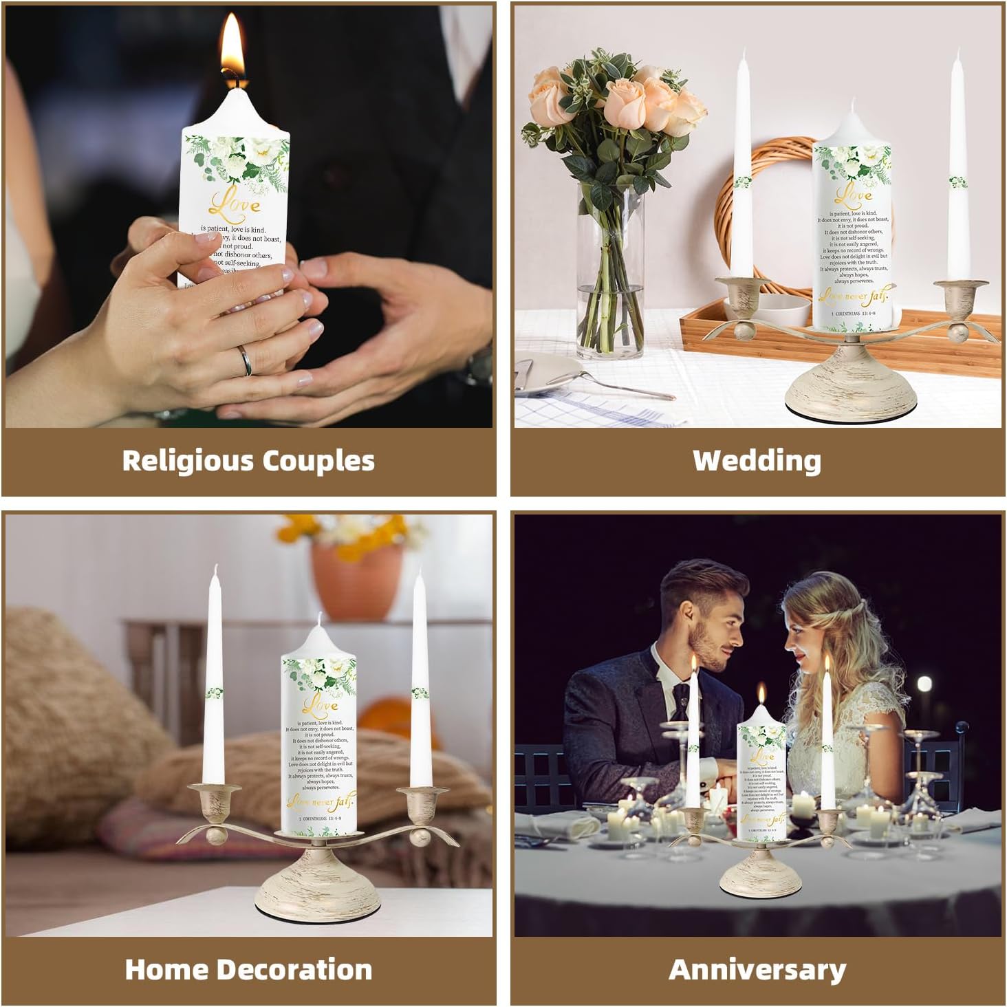LakWilows Unity Wedding Candles Ceremony Set with Holder, Stable Rustic Unity Candle Stand, Christian Unity Wedding Candle Set with 1 Pillar and 2 Taper Candles