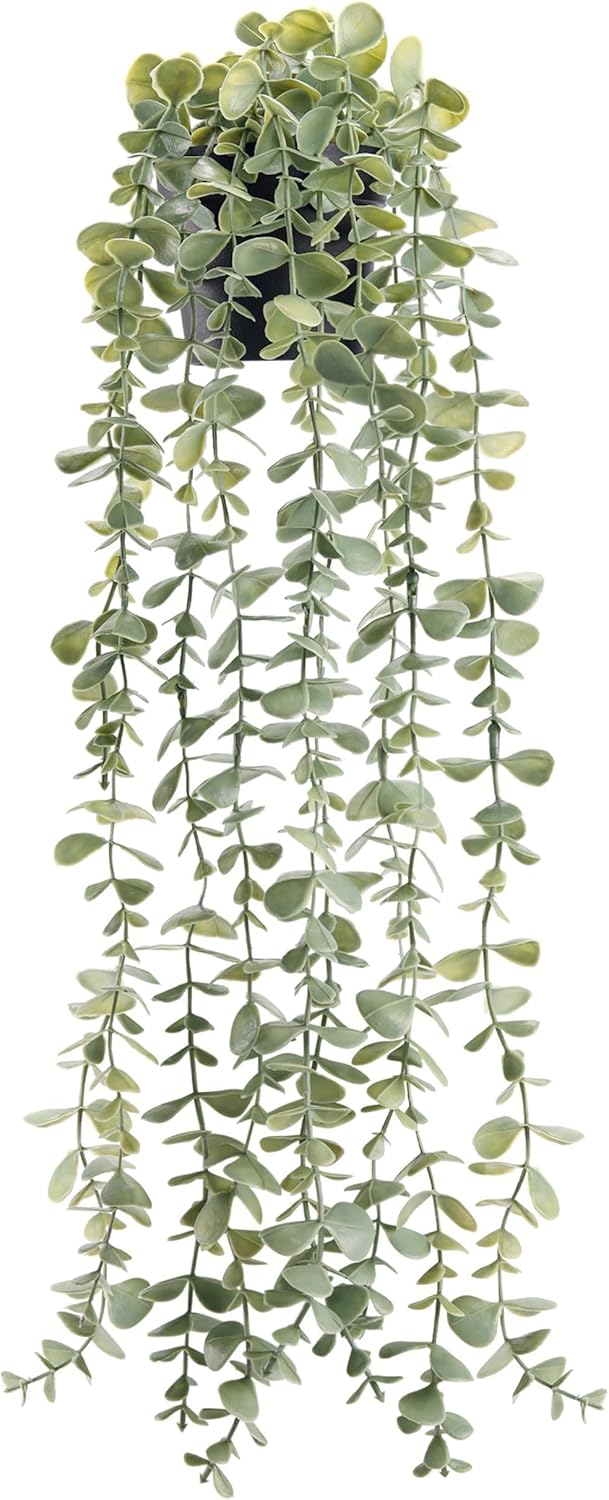 Der Rose 1Pcs Fake Plants Hanging Artificial Potted Faux Eucalyptus Plants for Modern Boho Farmhouse Bathroom Office Desk Wall Art Shelf Living Room Aesthetic Decor Indoor