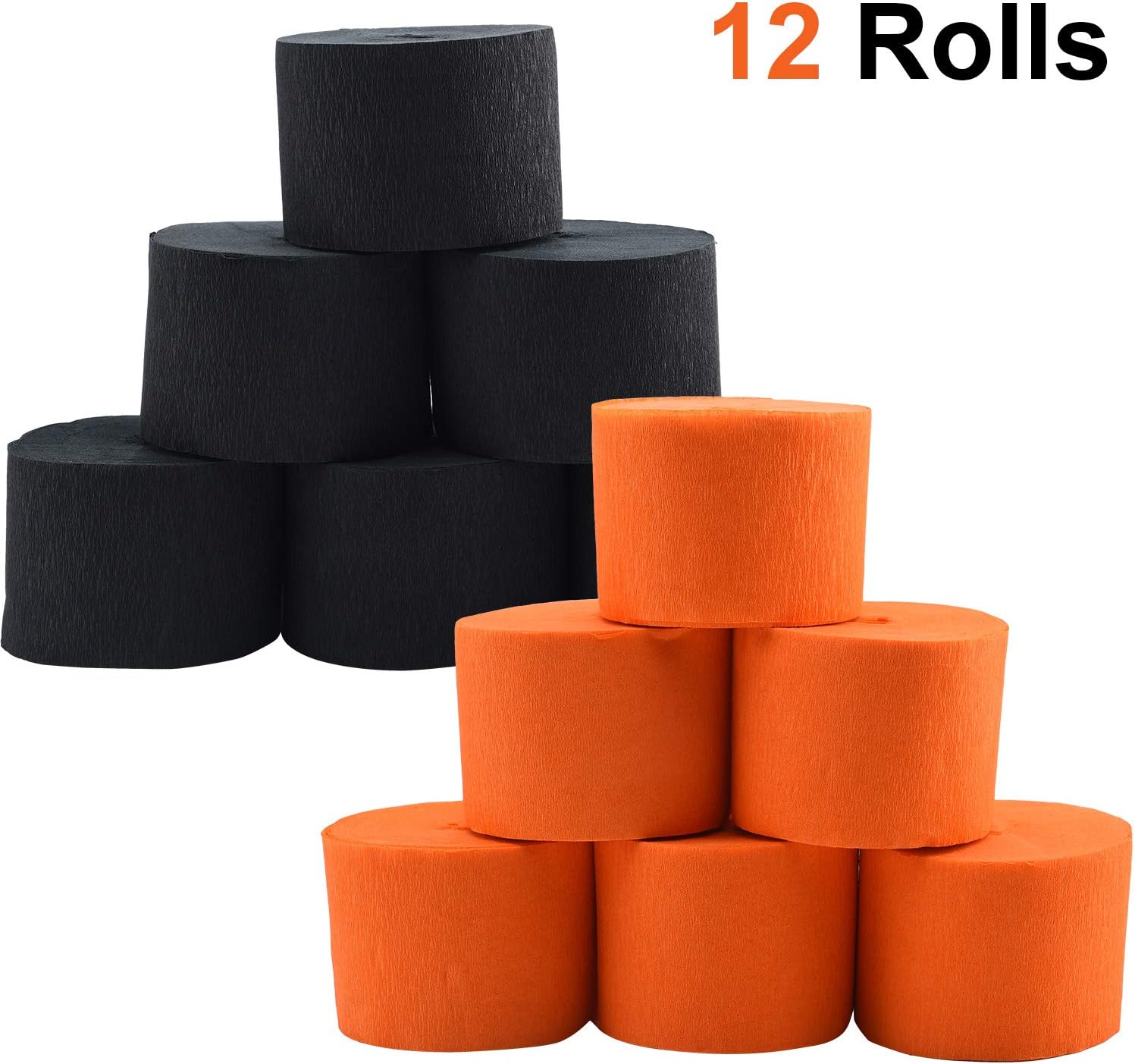 984 Feet Totally Halloween Crepe Paper Streamers Black and Orange Crepe Paper Roll for Halloween Party Decorations, 12 Rolls