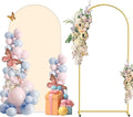 Metal Arch Backdrop Stand and Cover Set, 6FT Beige Reusable Spandex Fitted Backdrop Cover and Gold Wedding Arch Frame for Baby Shower, Birthday, Parties Decoration.