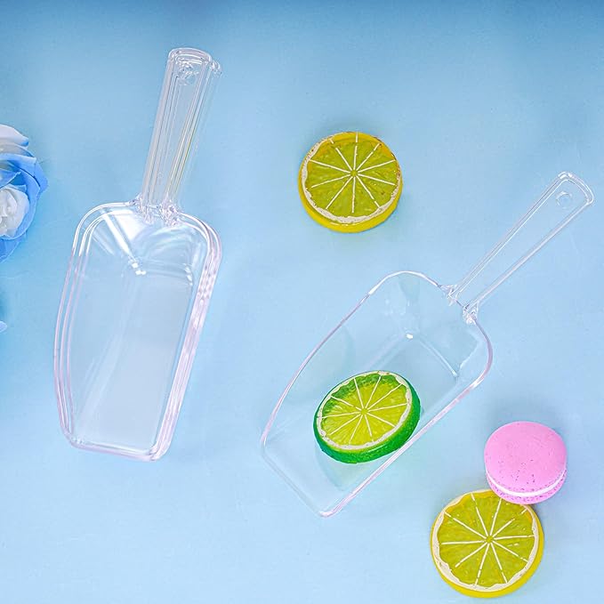 4Pcs Clear Plastic Ice Scoop for Freezer, Mini Candy Popcorn Scoops for Buffet Food Dry Goods, Flour Scoops for Canisters, 7.5 In (Clear)