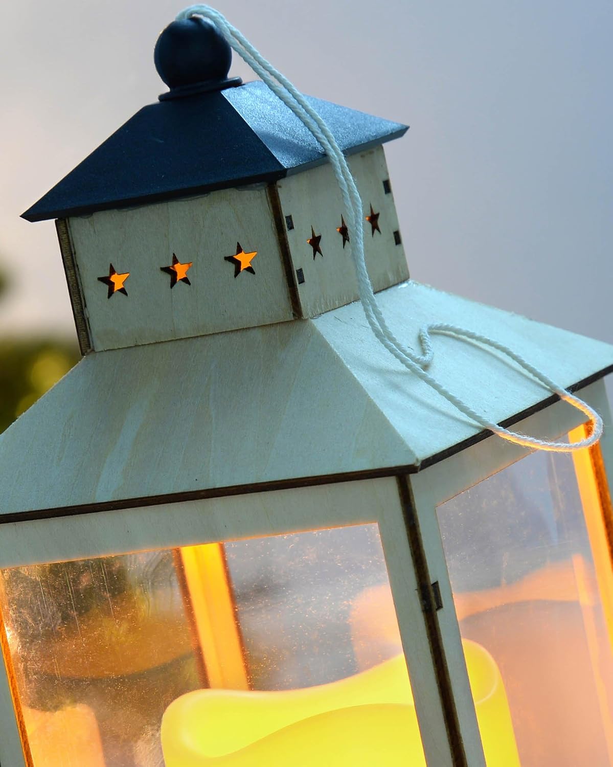 Pre-Lit Wooden Lantern with Flickering LED Candle Christmas Decoration - 21.5 x 12 x 12 cm, Multi-Colour