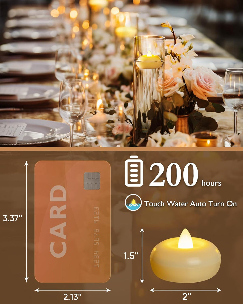 Homemory 24 Pack 2” Flameless Led Floating Candles, 200 Hour Battery Operated Flickering Waterproof Tealights for Cylinder Vases, Centerpieces at Wedding, Party, Pool, Holiday (Ivory Base)