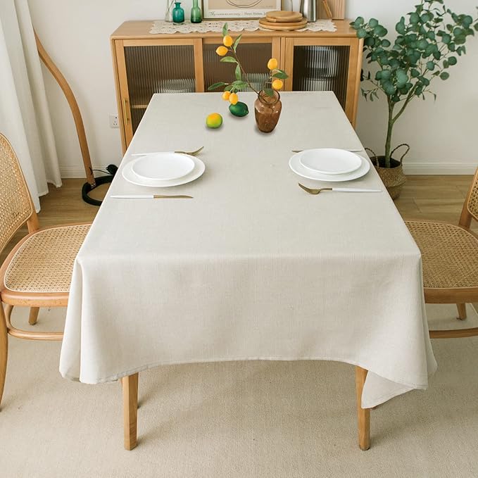 NLMUVW Ivory Linen Tablecloth for Rectangle Tables, Rustic Textured Table Cloth Water Resistant Farmhouse Table Cover for Kitchen Dining Coffee, 54 x 78 Inch