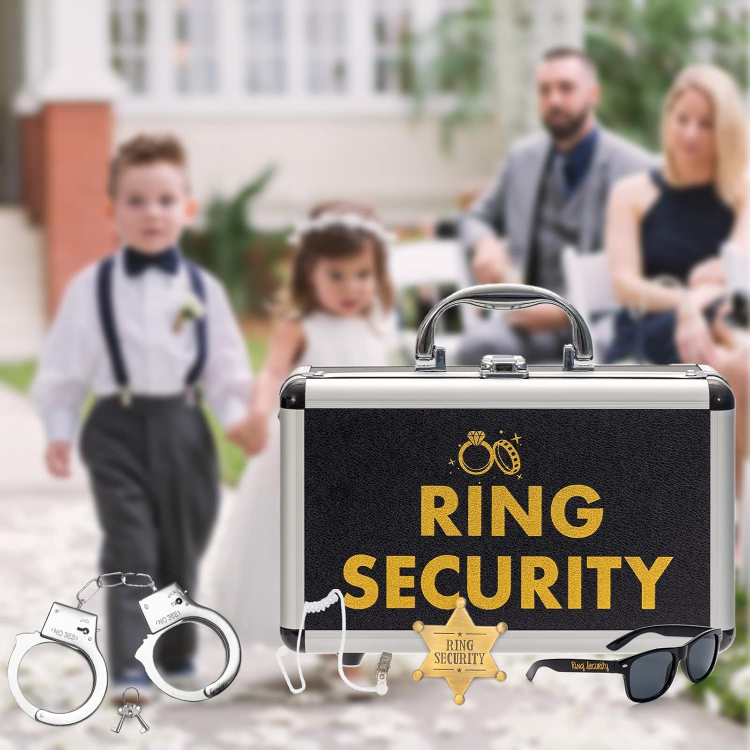 Ring Security Wedding Bearer Box With Rings Holder Pad - Security Briefcase, Proposal Bearer Sunglasses, Kids Toy Handcuffs, Earpiece & Toy Badge, Proposal Ideas Wedding Box Gifts Set for Ceremony