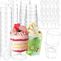 300 Packs Dessert Cups with Spoons, 5 OZ Mini Clear Plastic Disposable Parfait Cups, Small Serving Bowl for fruit ice cream pudding, Square Dessert Shot Glasses Round Goblets for Fall party