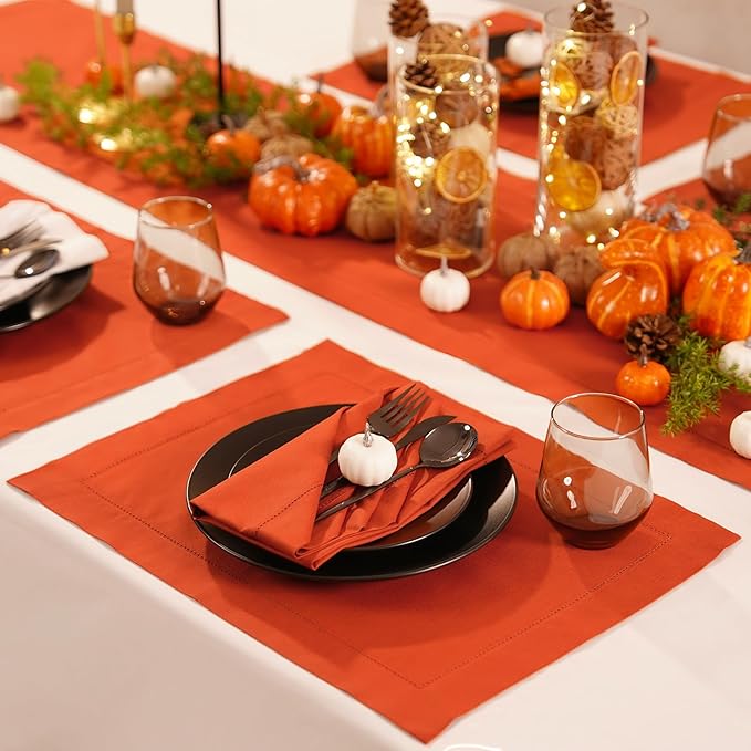 Pumpkin Table Runner 72 Inch – Cotton Linen Hemstitch Farmhouse Table Runner 14x72 – Washable Fabric for Dining, Fall, Halloween, Thanksgiving, Spring, Summer, Wedding, Everyday Décor–Serena