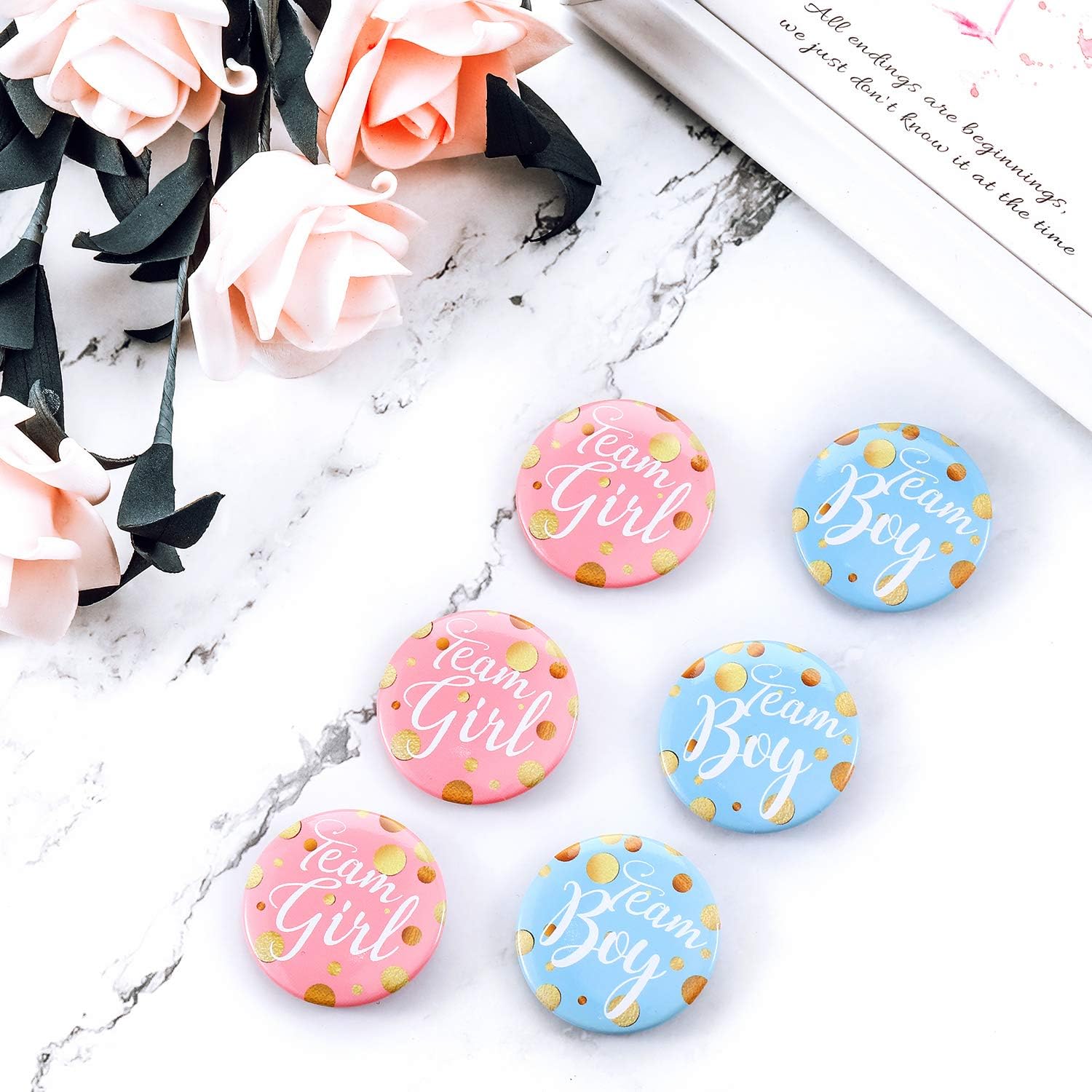 Willbond 60 Pieces Gender Reveal Pins Team Girl and The Boy Button Pin Baby Shower Pink Blue Brooch for Baby Shower Party Favors Gender Reveal Party Supplies 1.5 Inch