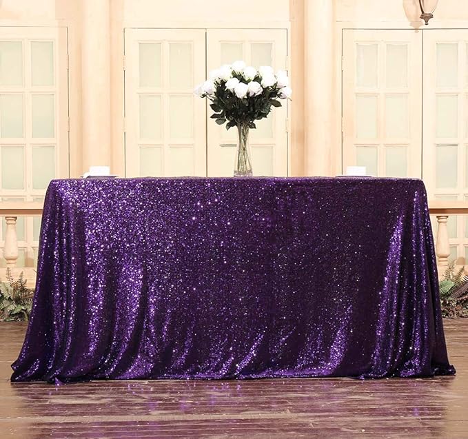 SquarePie Sequin Tablecloth 50 x 72 Inch Purple Sparkly Table Cloth for Wedding Halloween Party