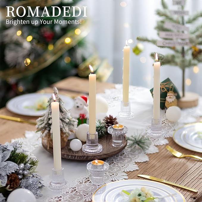 Romadedi Glass Candle Holder for Candlestick - 20Pcs Clear Tapered Bulk Wedding Decor Table Centerpiece for Candle Sticks Christmas Party Living Room Dinner Advent Decoration