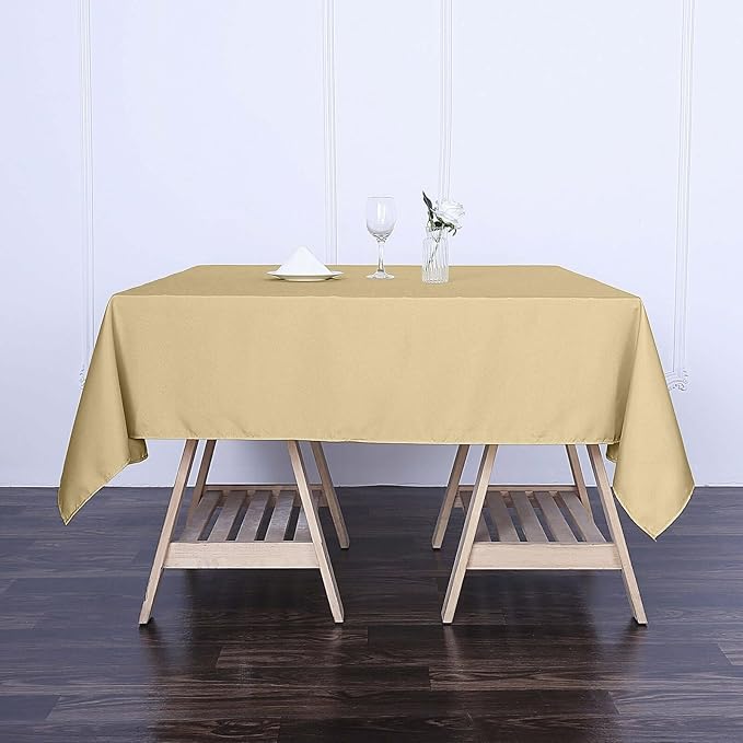 Efavormart 70" Premium Square Polyester Tablecloth for Wedding Kitchen Dining Events - Champagne