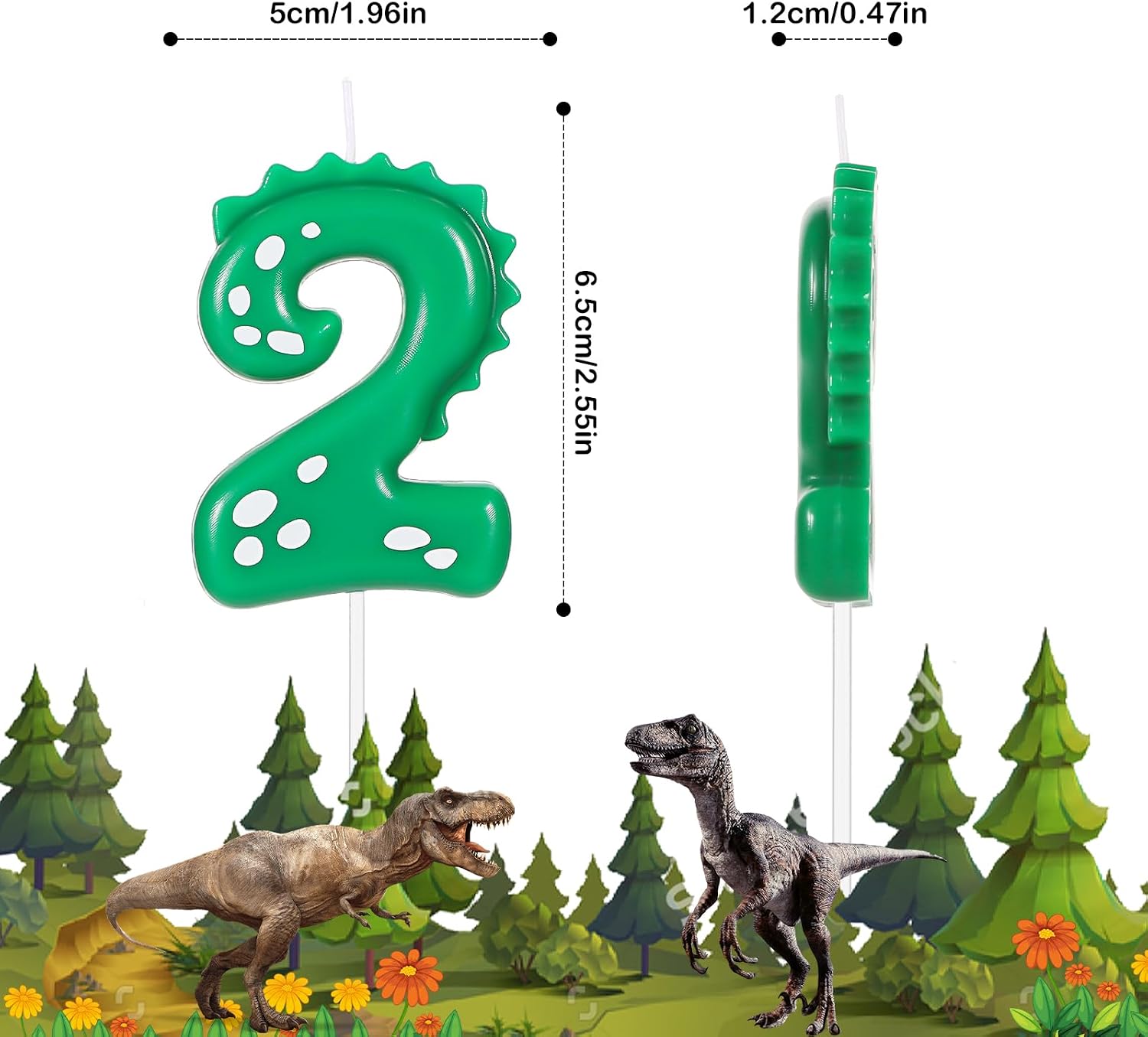 Birthday Number Candles, 2.8 Inch Dinosaur Candle Birthday Cake Candles Dinosaur Birthday Candle for Cake Dinosaur Candle Theme Party Decoration(Number 2)