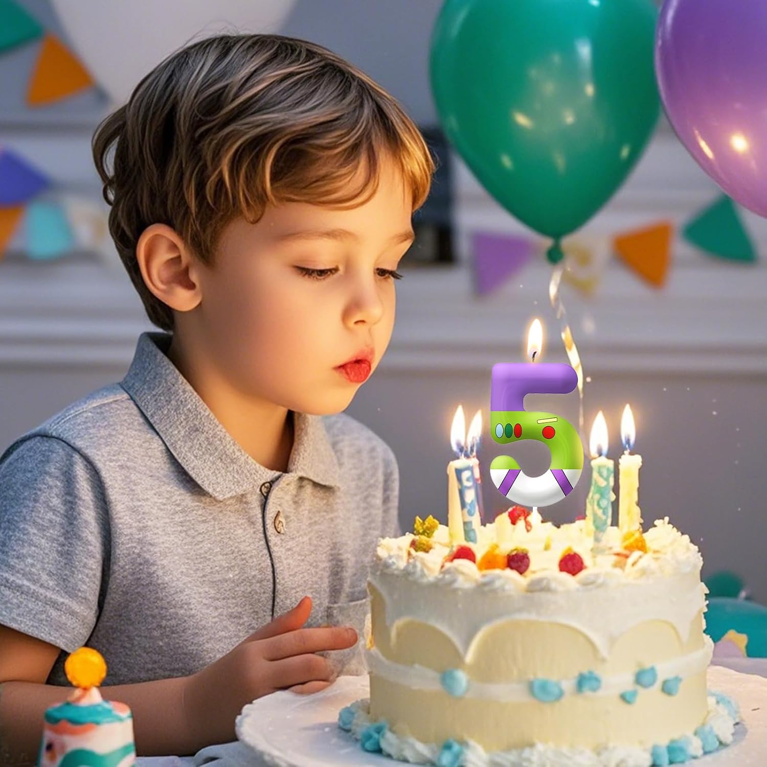 Green Birthday Candles, Number 2 Candle Themed Birthday Party Supplies, 2.4 inch Birthday Candles for Cake Topper Party Decorations, Birthday Decorations for Boys Girls (Number 2)