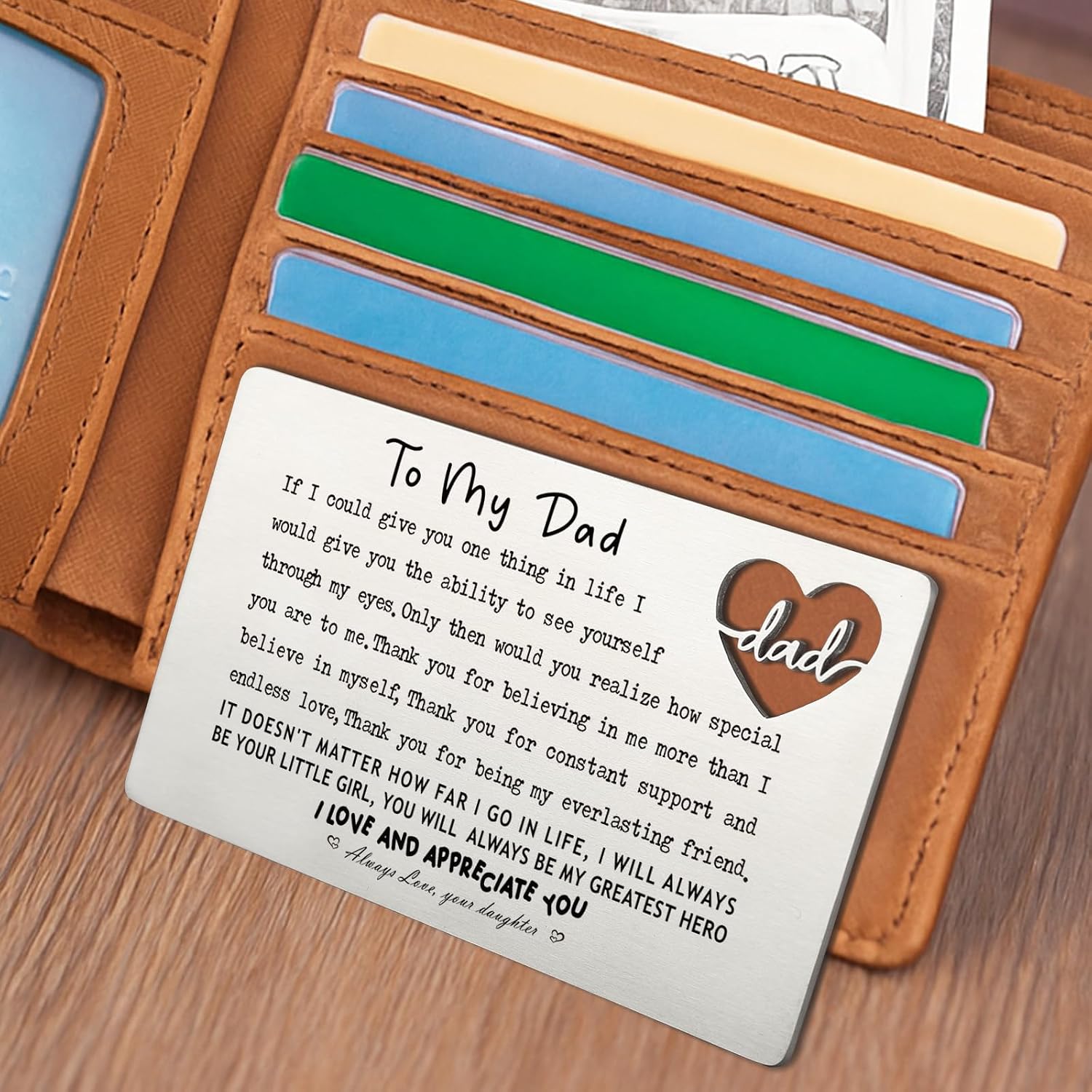 YODOCAMP Dad Wallet Card Thank You Gift from Daughter, Appreciation Greeting Card for Father, Meaningful Birthday Fathers Day Gift, Pocket Reminder Card for Dad QBK15