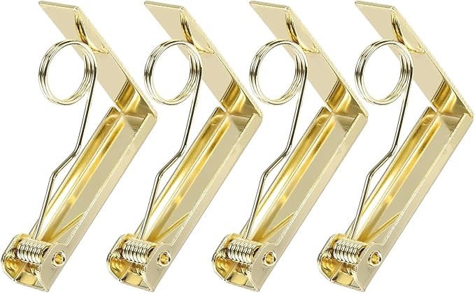 uxcell 4 Pack Tablecloth Clips, Stainless Steel Table Cloth Cover Clamps, 2.87" x 2.36" Windproof Holder Clips for Home Party Picnic Wedding Camping Dining Tables, Gold