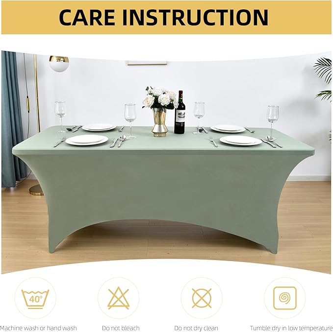 122 6-Pack 6ft Spandex Table Covers for Rectangle Standard Folding Tables - Wrinkle Resistant Stretch Tablecloths - Ultimate Fitted Table Protector for Parties, Banquet, and Wedding