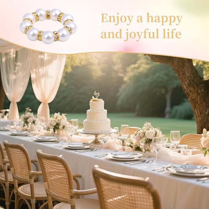 48 Pcs Gold Disposable Napkin Rings, Delicate Pearl Napkin Ring Holder, White & Golden Beaded Serviette Buckles for Formal Wedding Dinner Home Decor Party Supplies