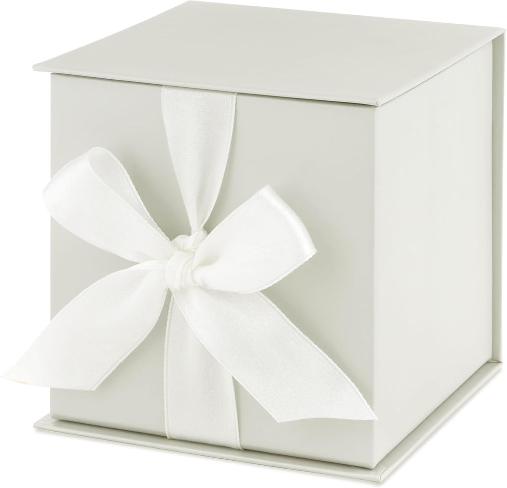 Hallmark Small Gift Box with Bow and Shredded Paper Fill (Grey White 4 inch Gift Box) for Weddings, Bridal Showers, Graduations, Birthdays, Bridesmaids Gifts, All Occasion