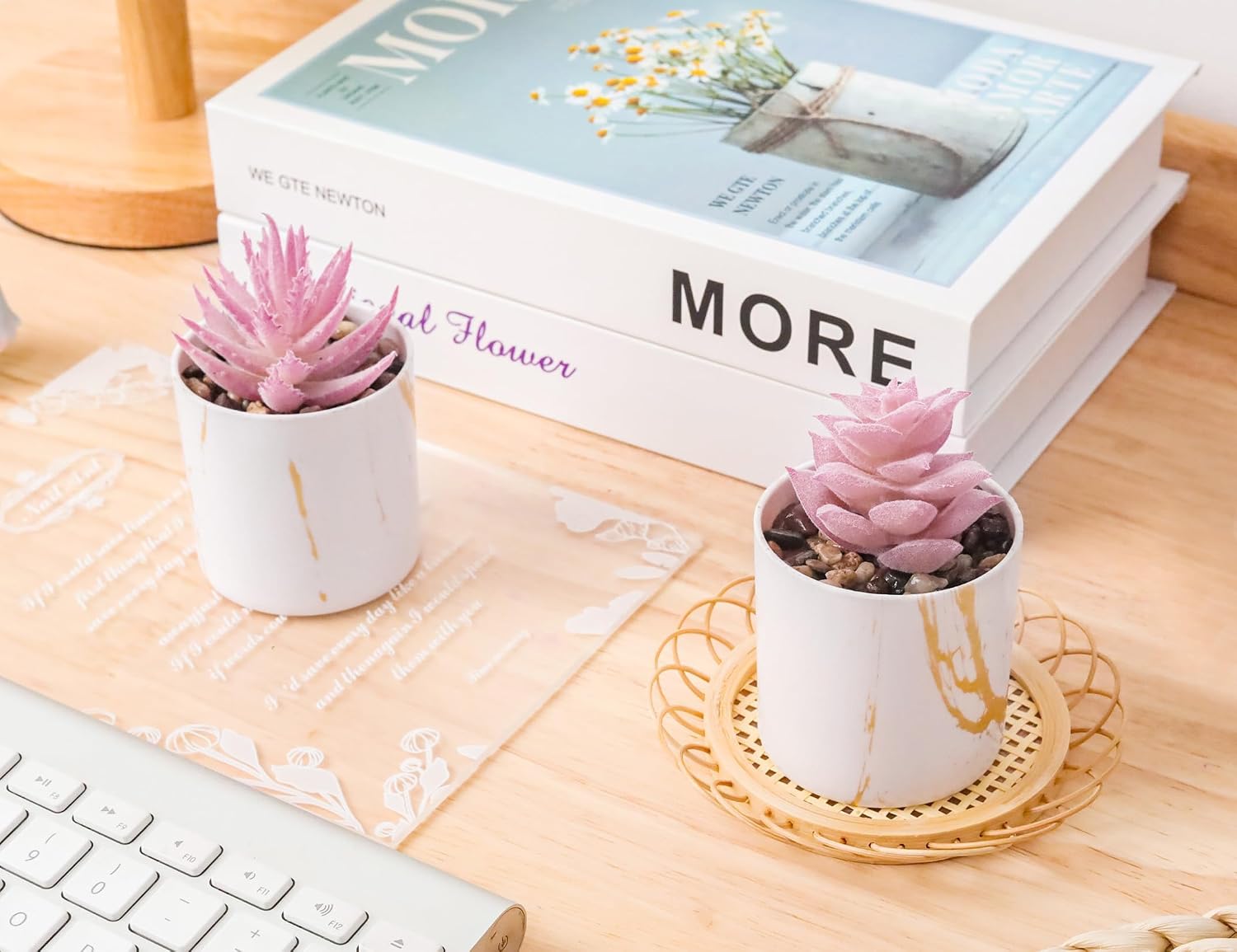 Der Rose Set of 2 Succulents Plants Artificial Mini Fake Succulents Plants for Office Desk Accessories for Women Pink Home Vanity Decor