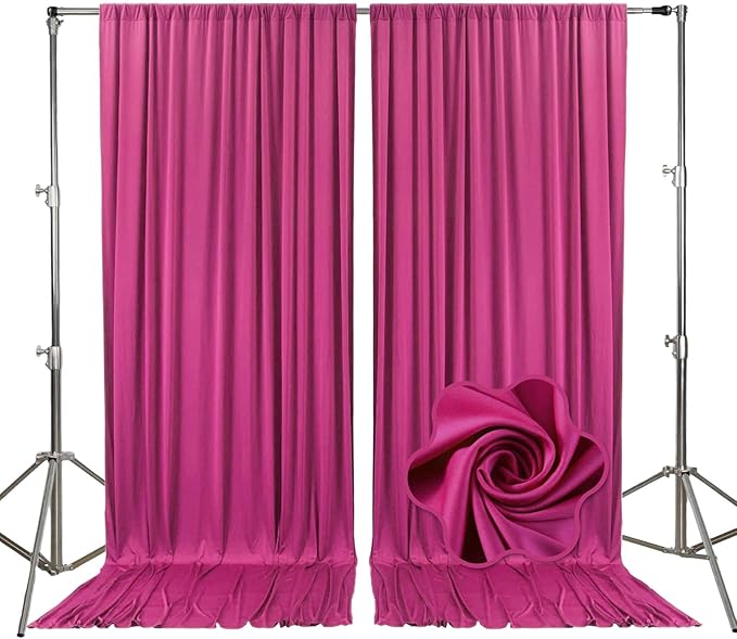10ft x 10ft Fuchsia Backdrop Curtains for Parties, Fabric Satin Background Curtain with Rod Pockets for Weddings, Birthday, Baby Shower, Photography, Graduation Party Backdrop Drapes, 2 Panels