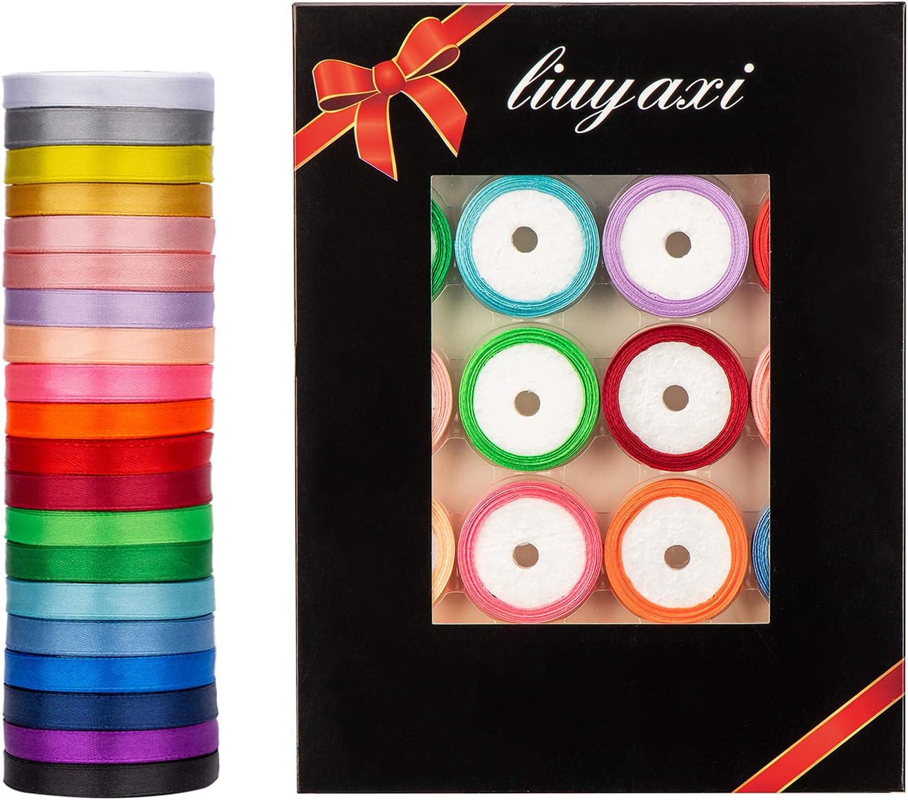 LIUYAXI 3/8 Inch Satin Ribbon Set – 20 Rolls Rainbow Ribbon, 5 Yards Each (Total 100 Yards), Decorative Ribbon for Gift Wrapping, Crafts Hair Bows, Flower Bouquet, Wedding Party Decorat