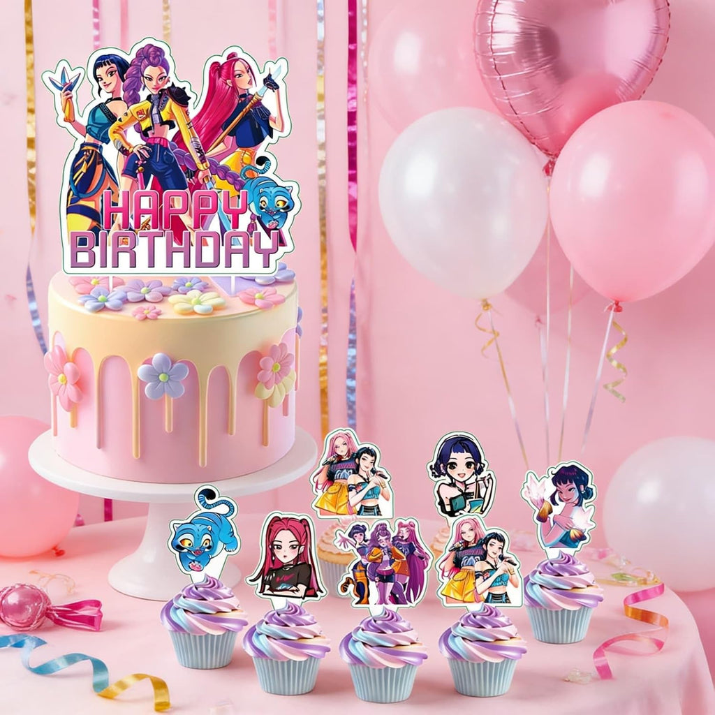 25 Pcs Cartoon Cake Decorations, Include 1 Happy Birthday Cake Toppers, 24 cupcake Topper for Cute Birthday Decorations