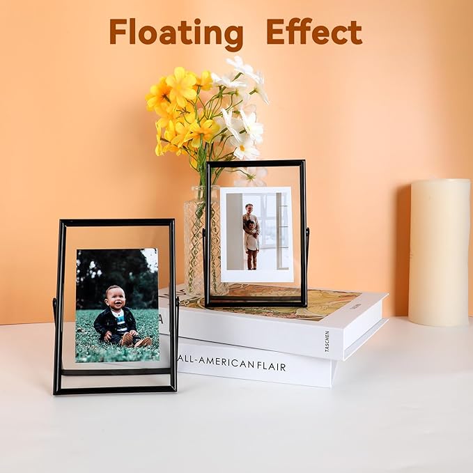 Black Floating Frame (4"x6",Vertical), For Picture 3.5x5, 2x3, 1x2, Tabletop Shelf Photo Frame, Classy Gift For Festival, Wedding, Home or Office Décor