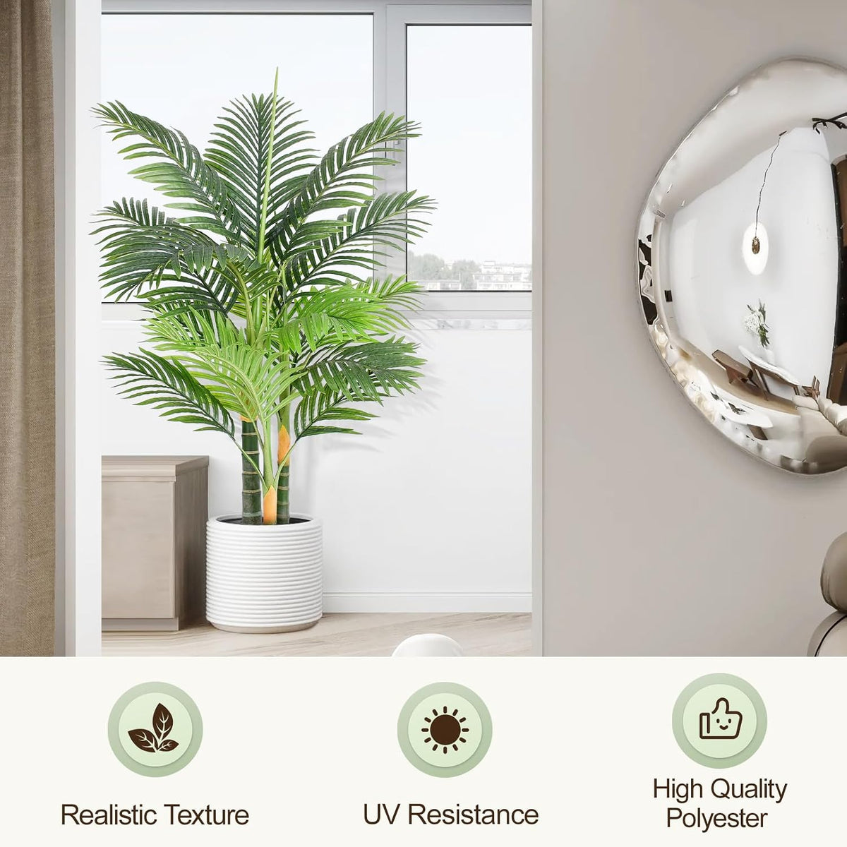 4ft tall triple golden cane palm artificial tree on a desk or shelf