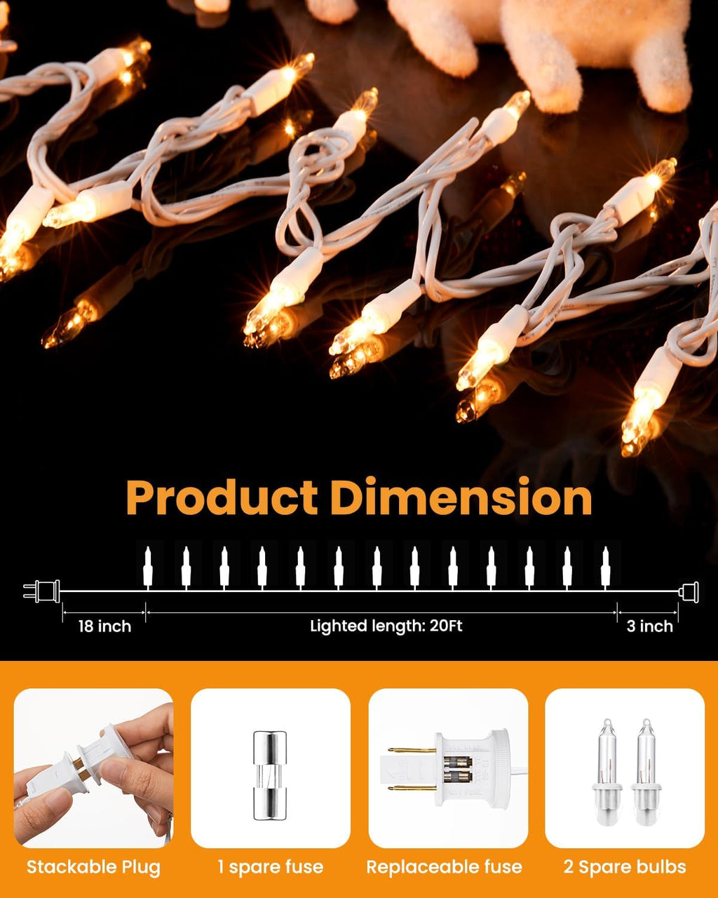 Minetom Clear Christmas Lights Set 100 Count 20 Feet Incandescent Bulb Mini String Lights for Indoor Christmas Tree Garland Birthday Wedding Party Festival Decoration, White Wire